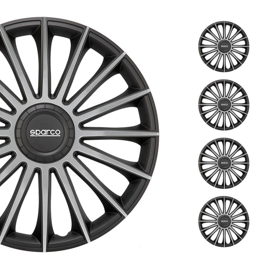 Radkappen Radzierblenden Sparco Treviso 15" Zoll Abdeckung Set Schwarz Silber 4x