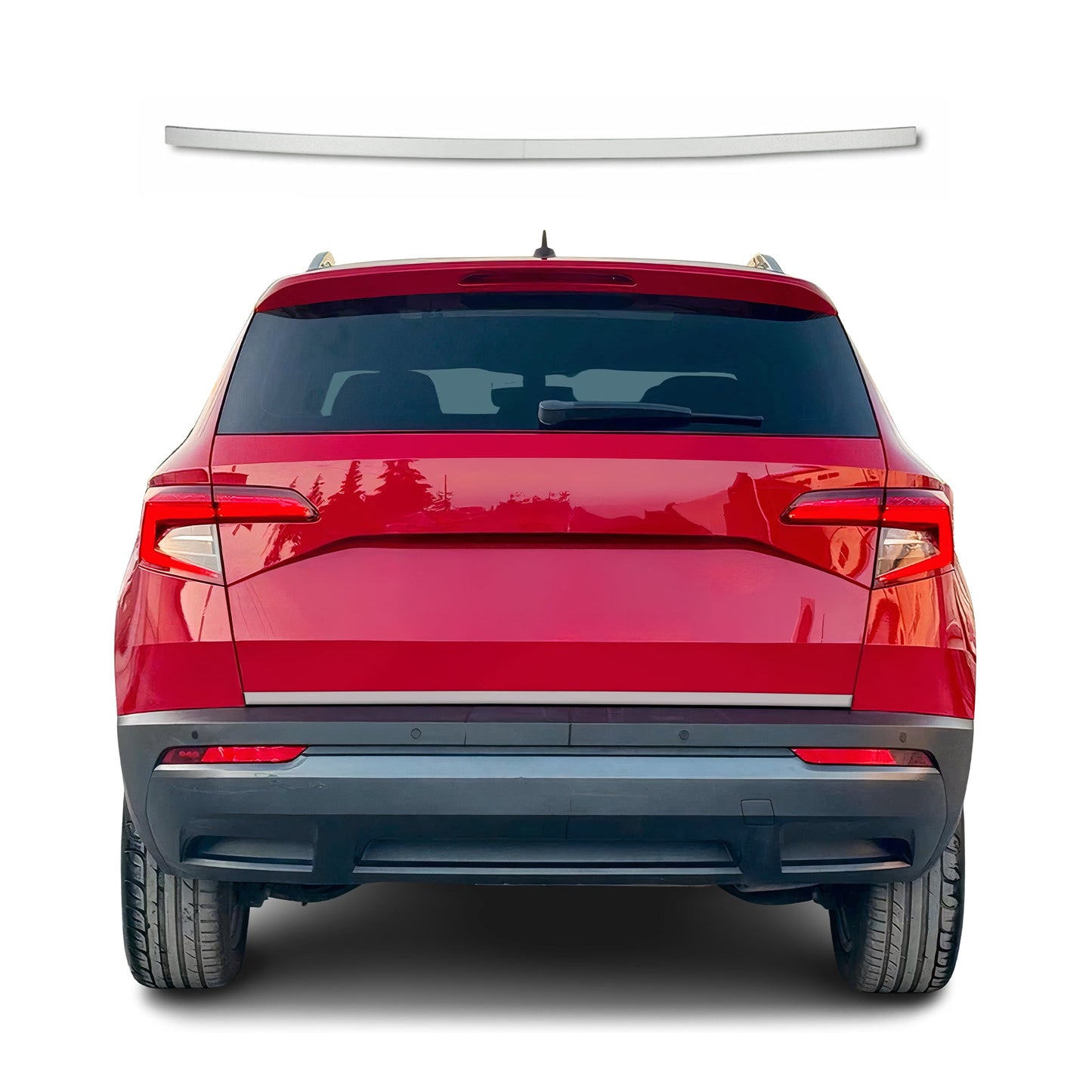 Ornamente prag portbagaj, ornamente hayon pentru Skoda Karoq 2017-2025, oțel inoxidabil cromat