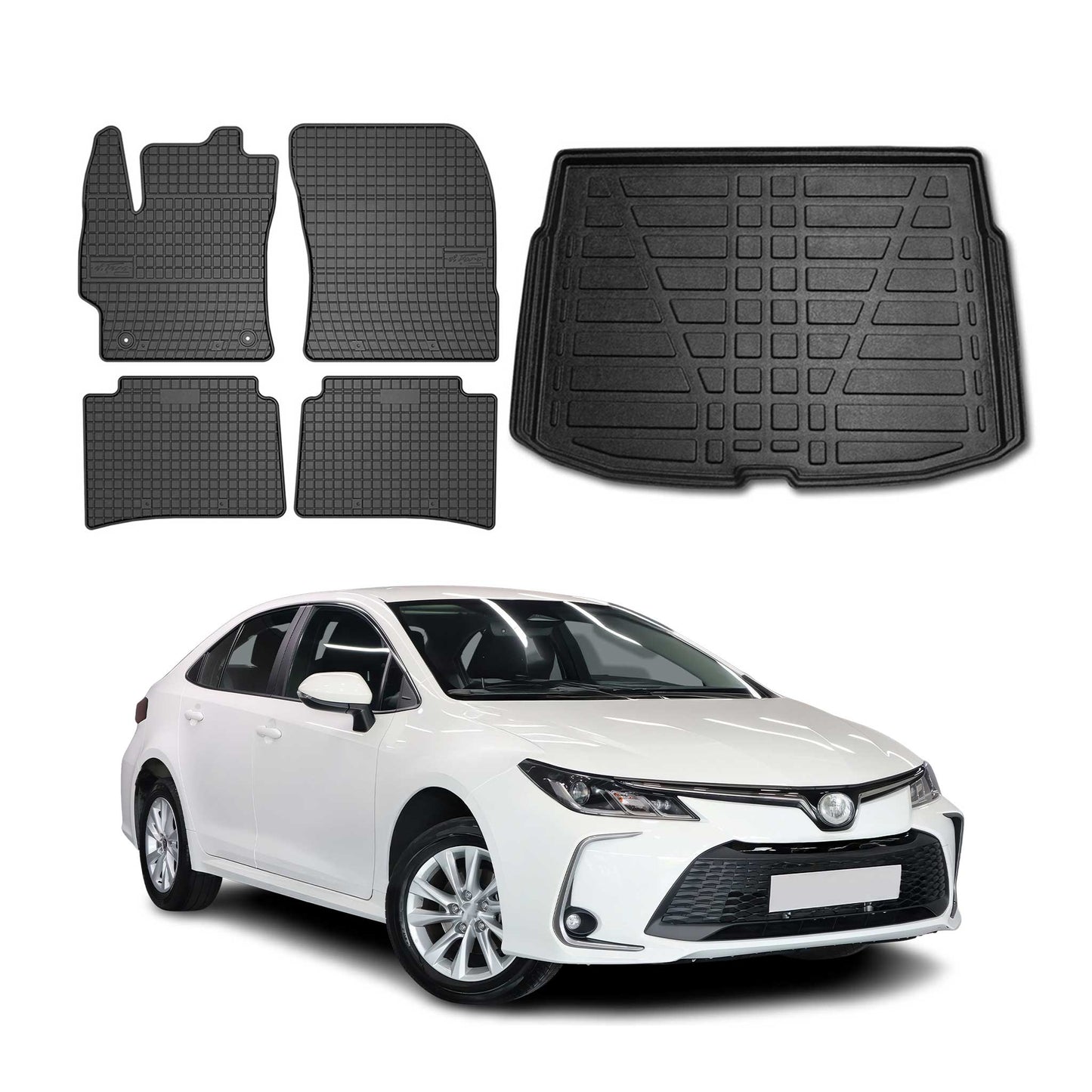Fußmatten & Kofferraumwanne Set für Toyota Corolla Stufenheck 2019-2025 Gummi 5x