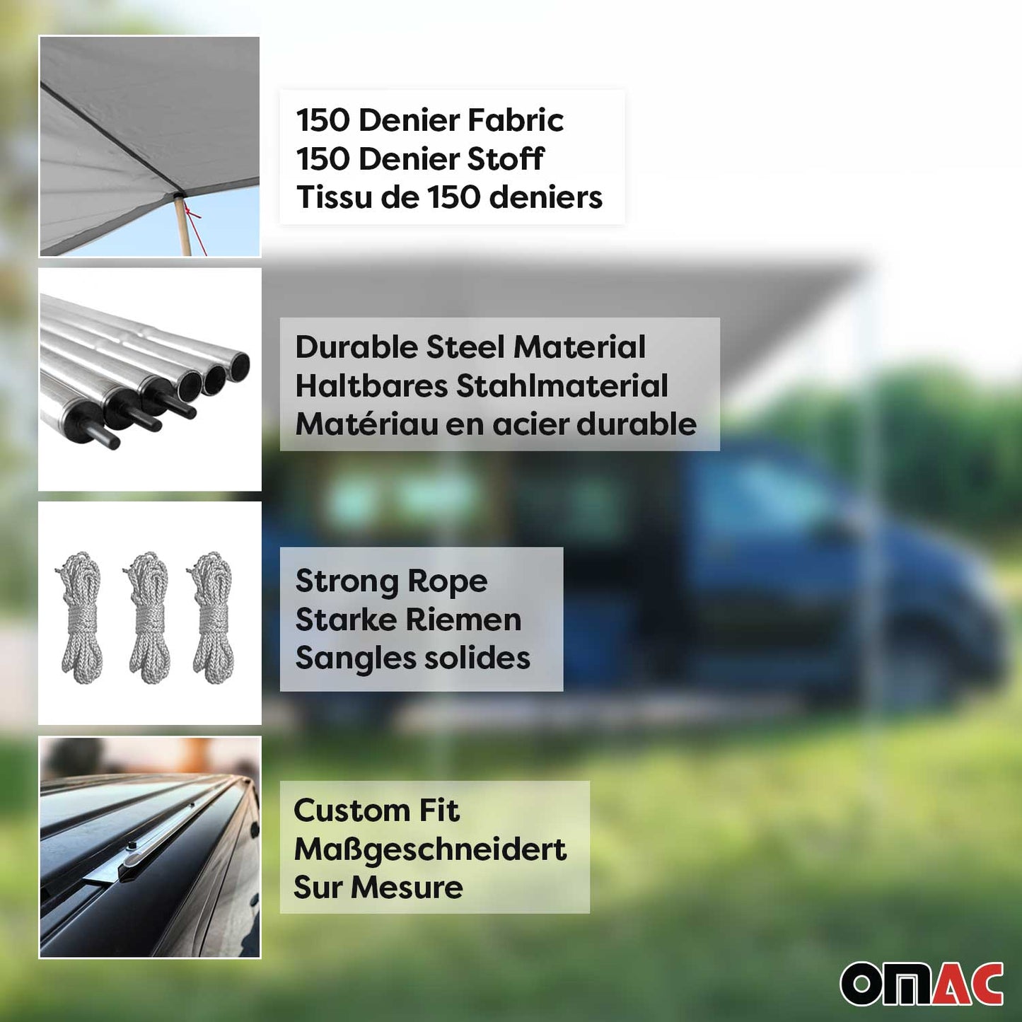 Sonnensegel Kederschiene & Markise Vorzelt Satz für VW T5 T6 ab 2003 L1 Silber