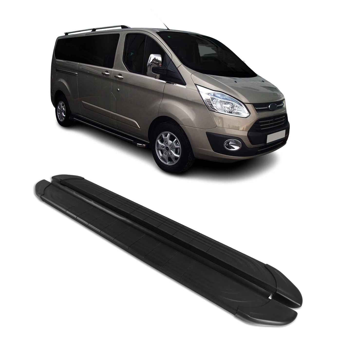 Trittbretter Seitenschweller für Ford Transit Custom 2012-2022 L1 Alu Schwarz