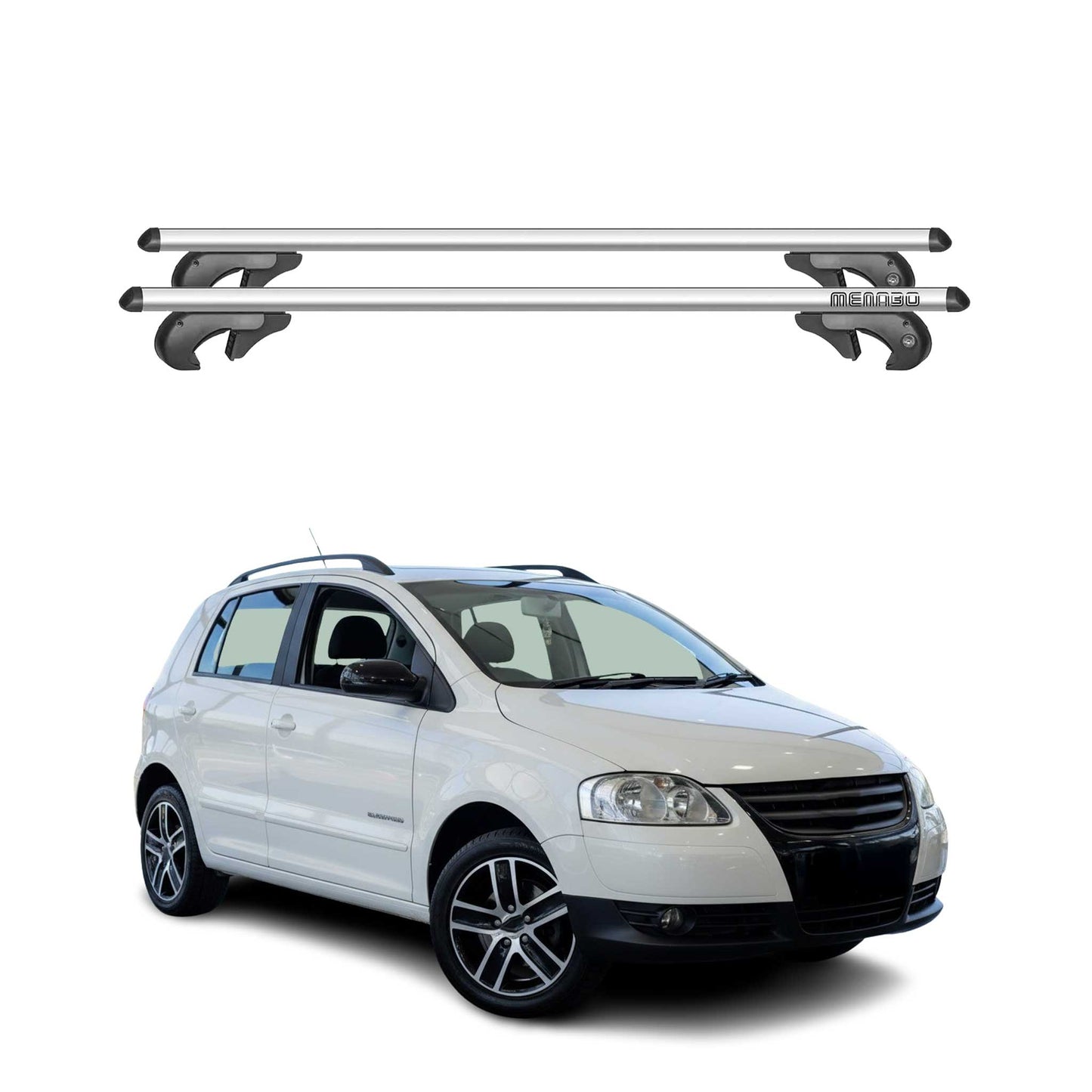 Menabo Dachträger Grundtäger für VW Fox 5Z 2005-2011 90kg Aluminium Silber 2 tlg