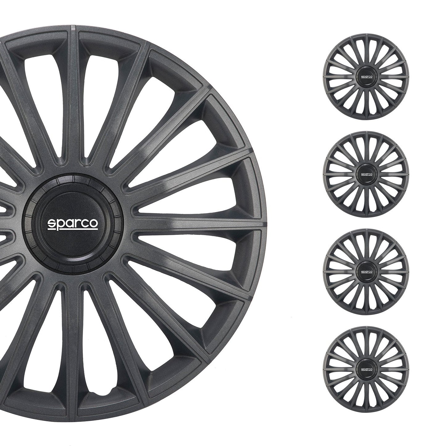 Radkappen Radzierblenden Sparco Treviso 16" Zoll Auto Abdeckung Set Grau 4x