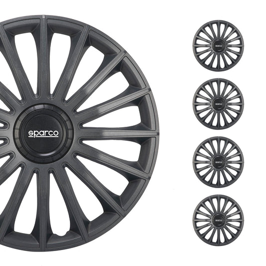 Radkappen Radzierblenden Sparco Treviso 16" Zoll Auto Abdeckung Set Grau 4x