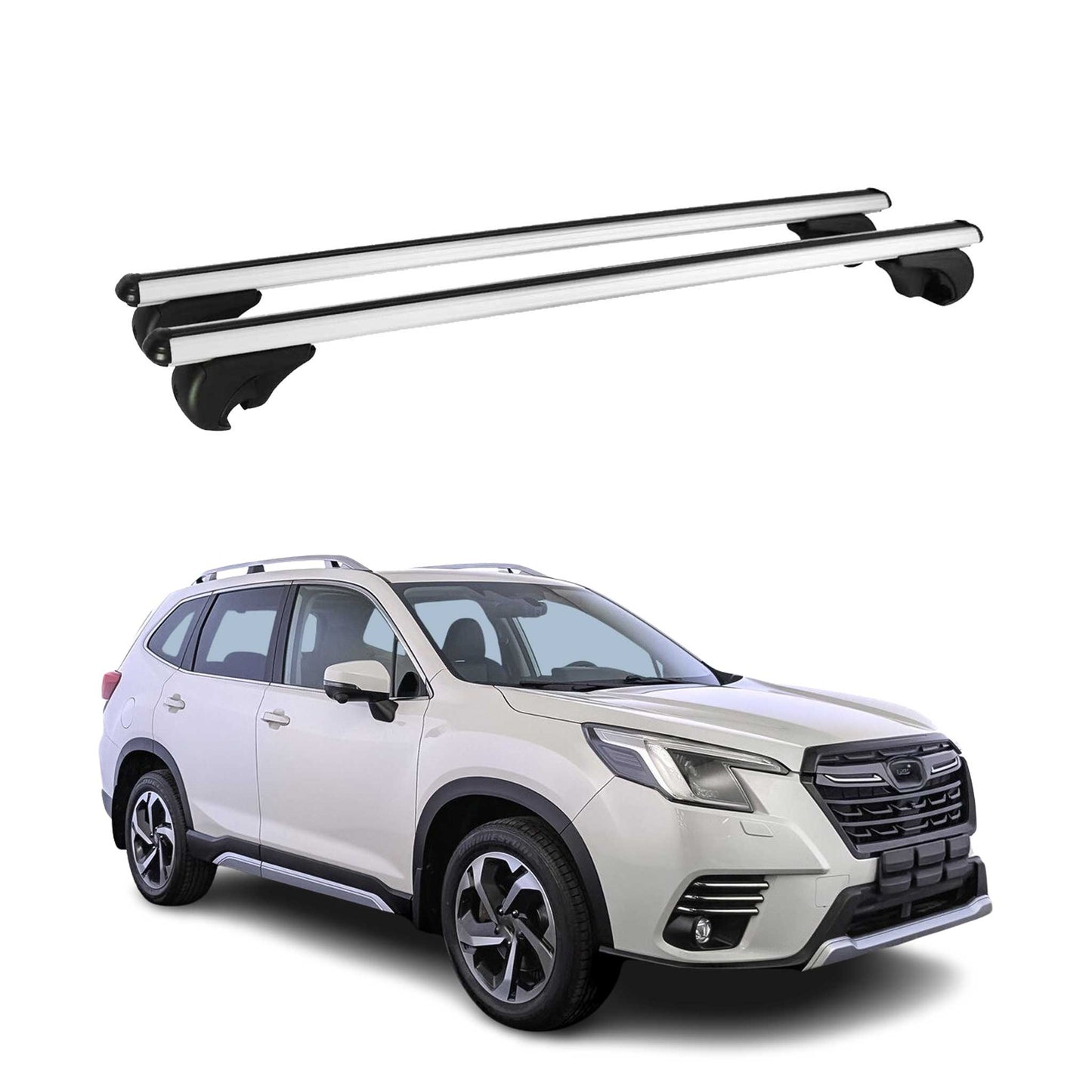Portbagaj de plafon pentru Subaru Forester mk5 2018-2025 75kg gri aluminiu 2 buc