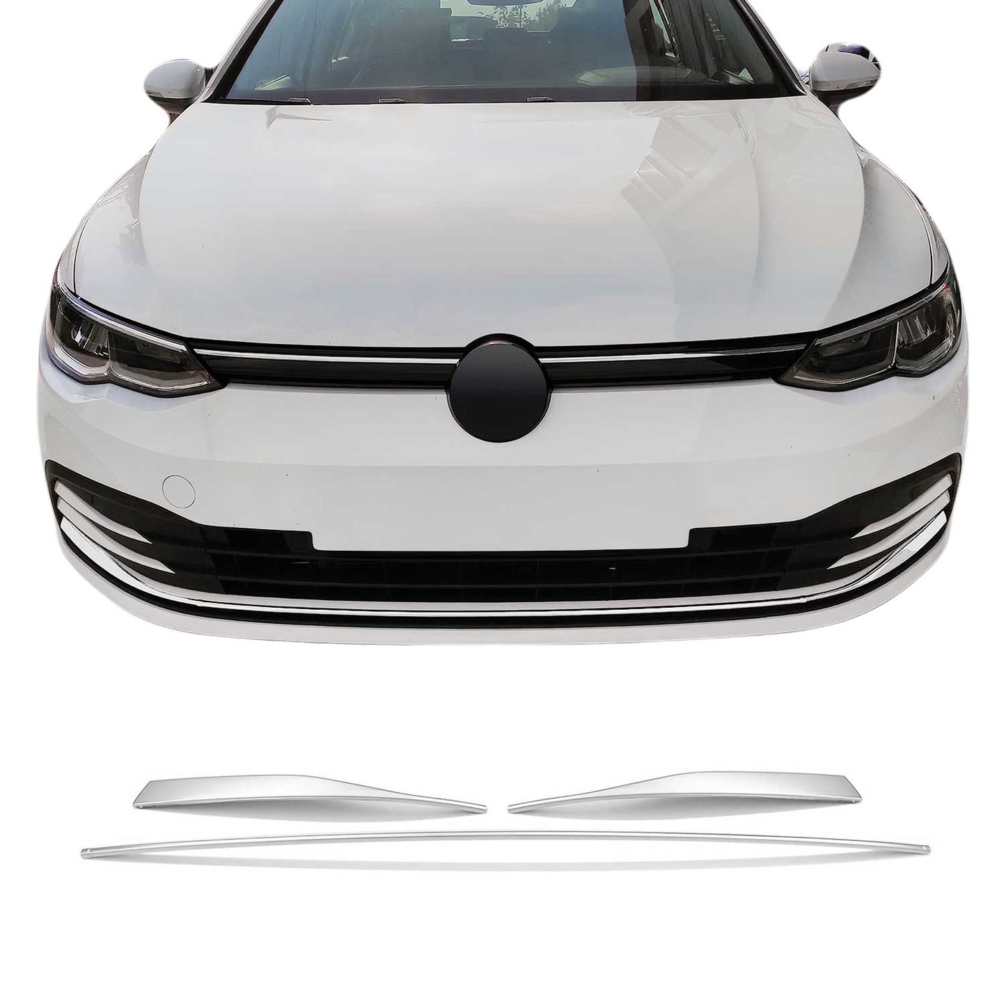Benzi decorative grilă radiator pentru VW Golf 8 2019-2025, oțel inoxidabil, argintiu, set 3 piese