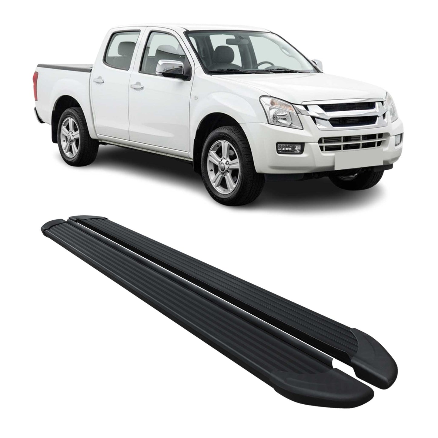 Seitenschweller Trittbretter für Isuzu D-Max Double Cab 2002-12 Alu Schwarz