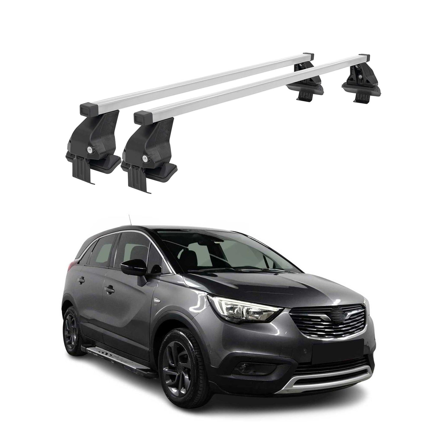 Menabo Dachträger Grundtäger für Opel Crossland X 2017-2020 50kg Alu Silber 2x