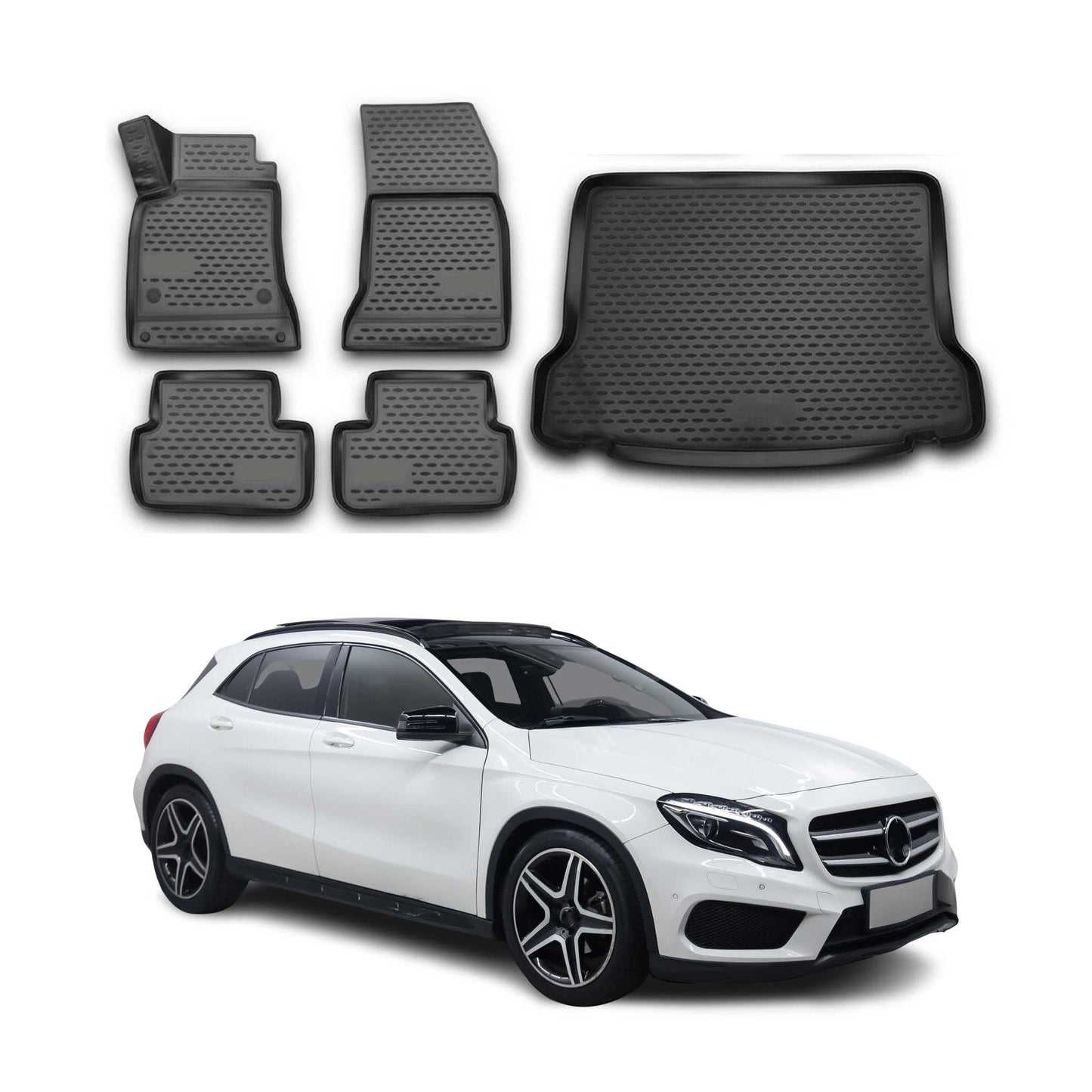 Fußmatten & Kofferraumwanne Set für Mercedes GLA X156 2013-2021 TPE Schwarz