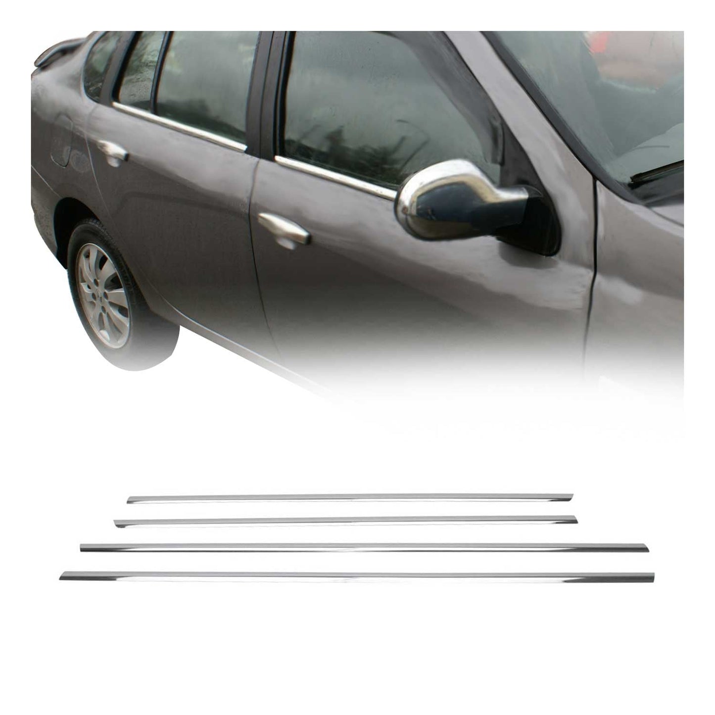 Benzi decorative pentru geamuri Renault Thalia 2008-2013, oțel inoxidabil cromat, 4 bucăți