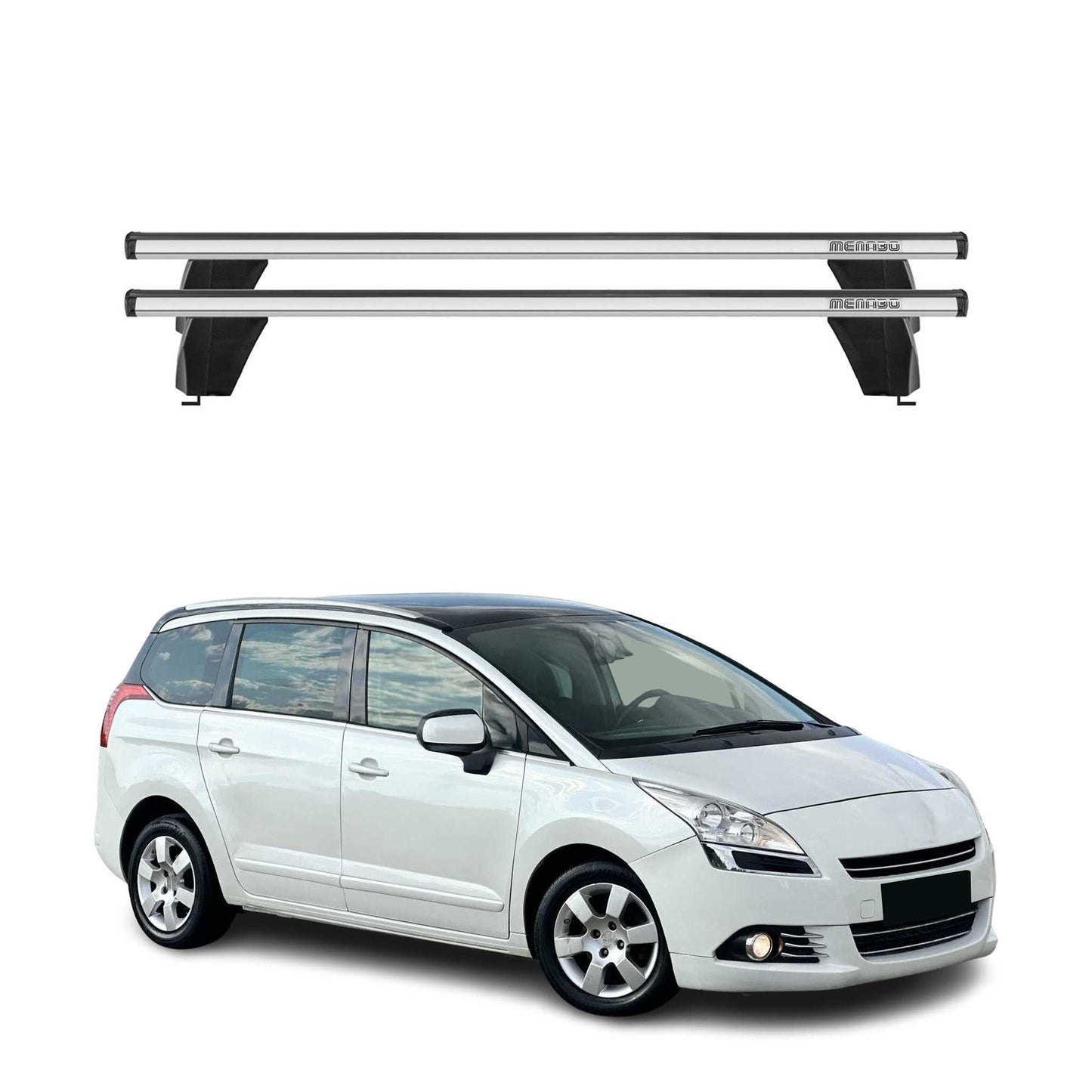 Menabo Dachträger Grundträger für Peugeot 5008 2009-2016 Querträger ABE Alu Grau