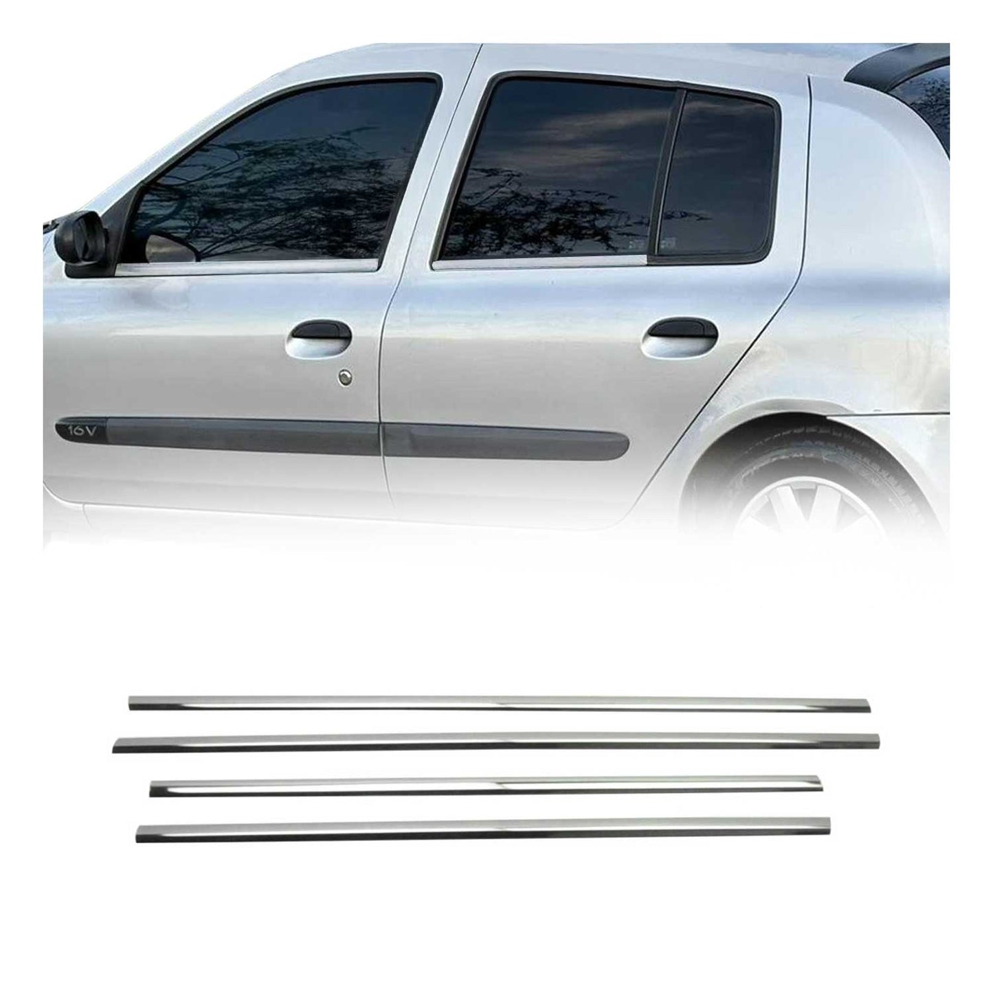 Fensterleisten Zierleisten für Renault Clio 1998-2005 Edelstahl Chrom 4tlg