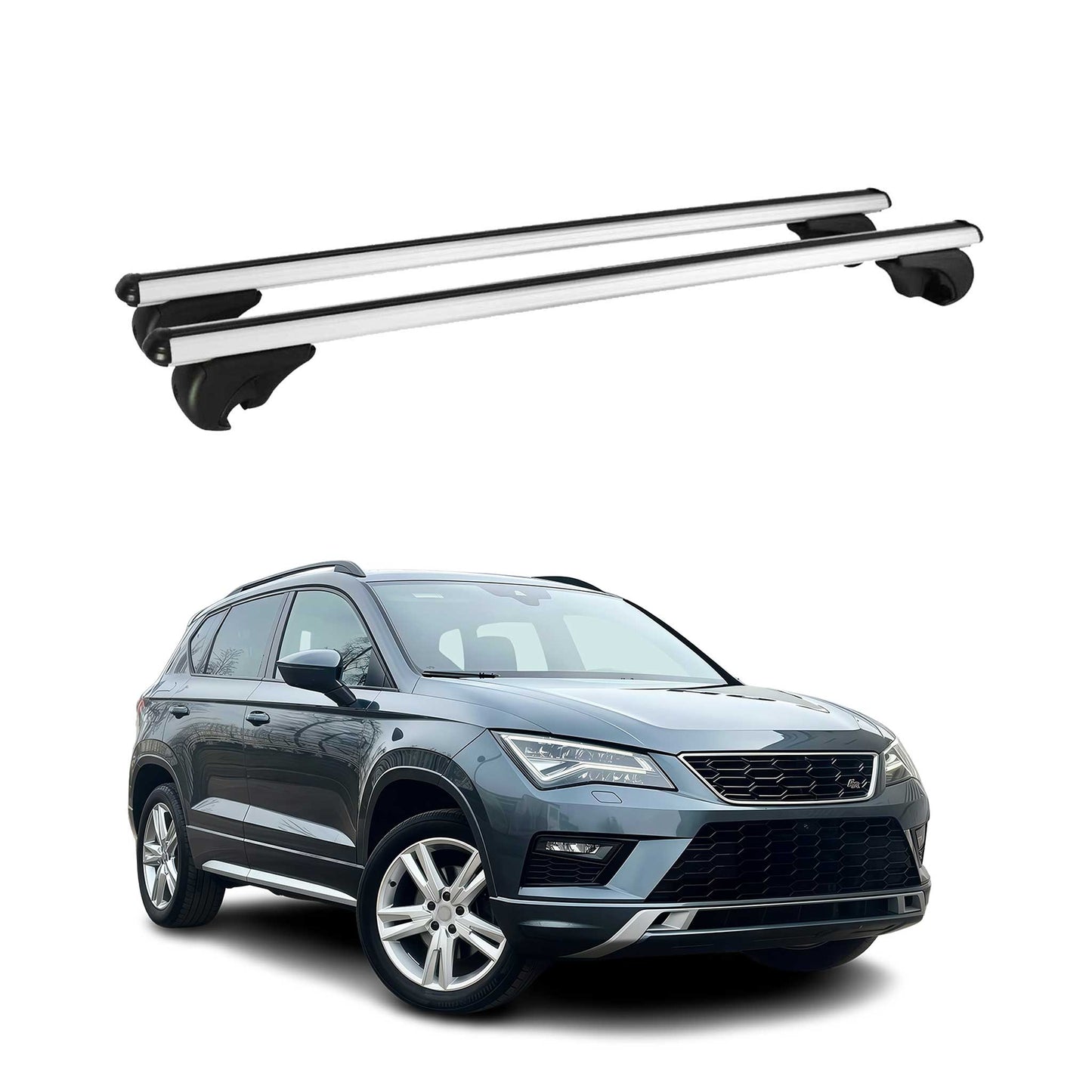 Portbagaj de plafon pentru Seat Ateca 2016-2025 75kg aluminiu argintiu 2 buc