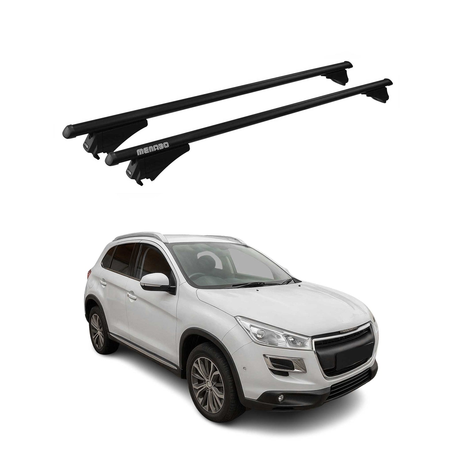 Menabo Dachträger Grundtäger für Peugeot 4008 2012-2017 75kg Alu Schwarz 2 tlg