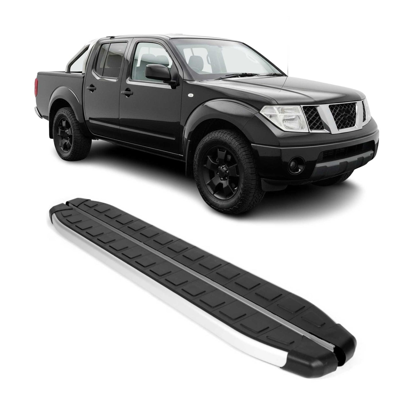 Seitenbretter Trittbretter für Nissan Navara D40 2005-15 Double Cab Alu Schwarz