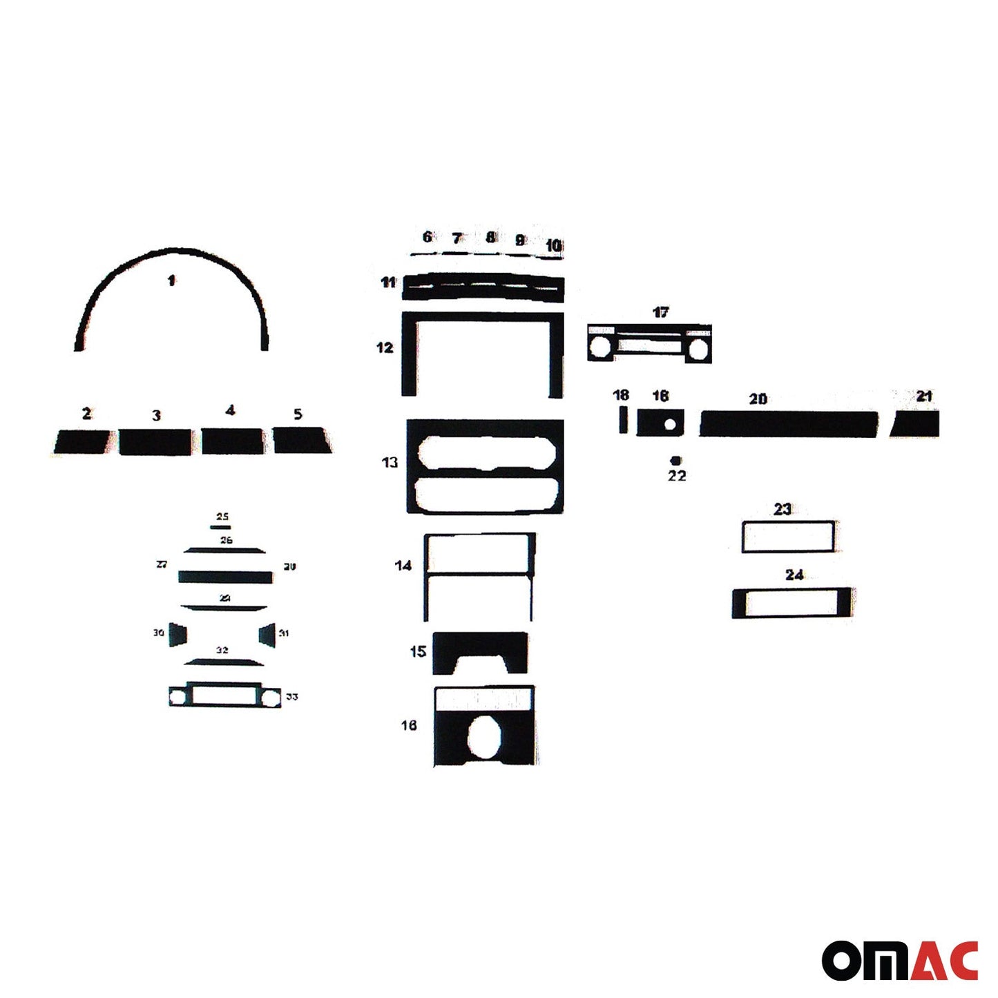 Ornamente interioare cockpit pentru VW Crafter 2006-2017, aspect aluminiu, 33 bucăți