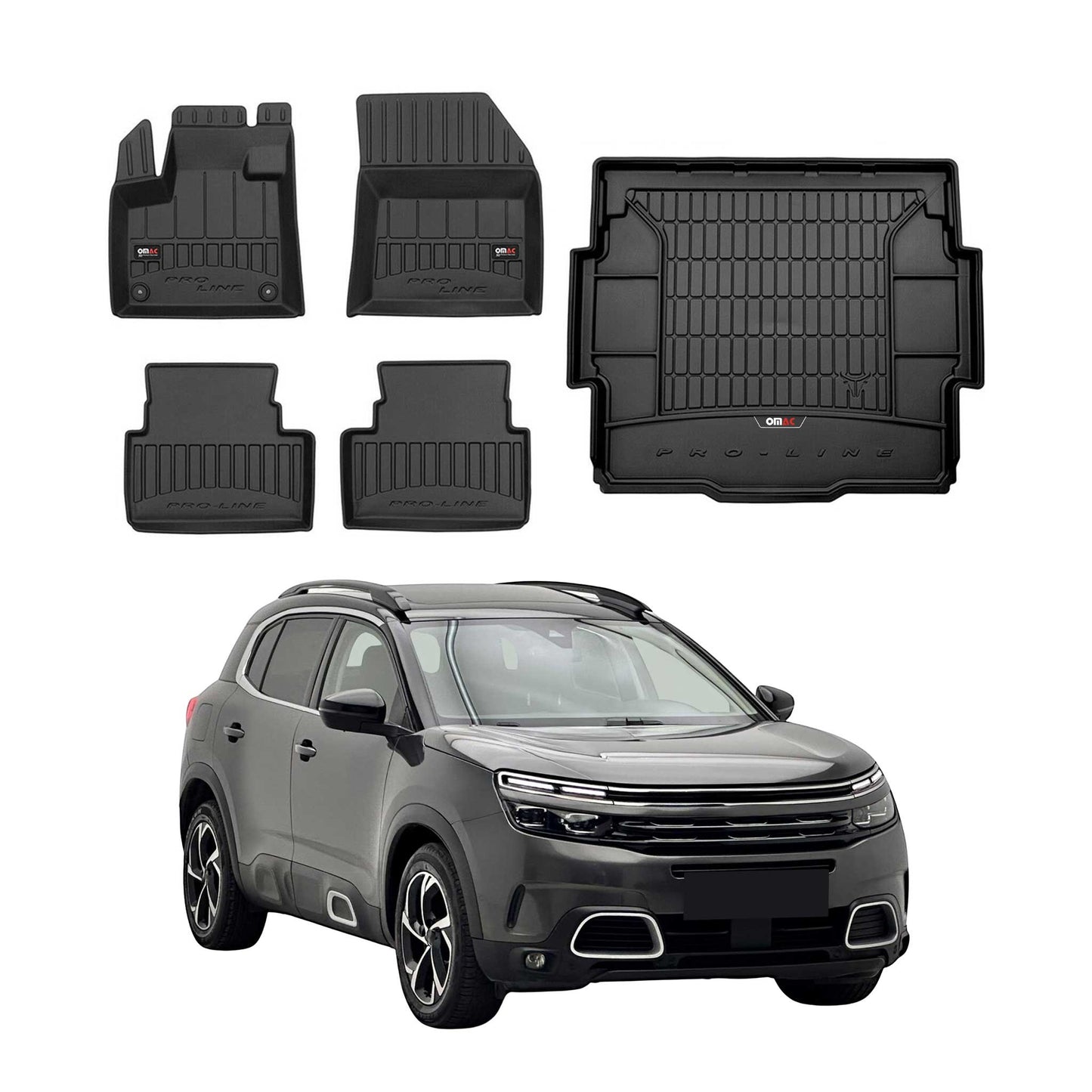 OMAC Fußmatten & Kofferraumwanne Set für Citroen C5 Aircross 2018-2025 Gummi 5x
