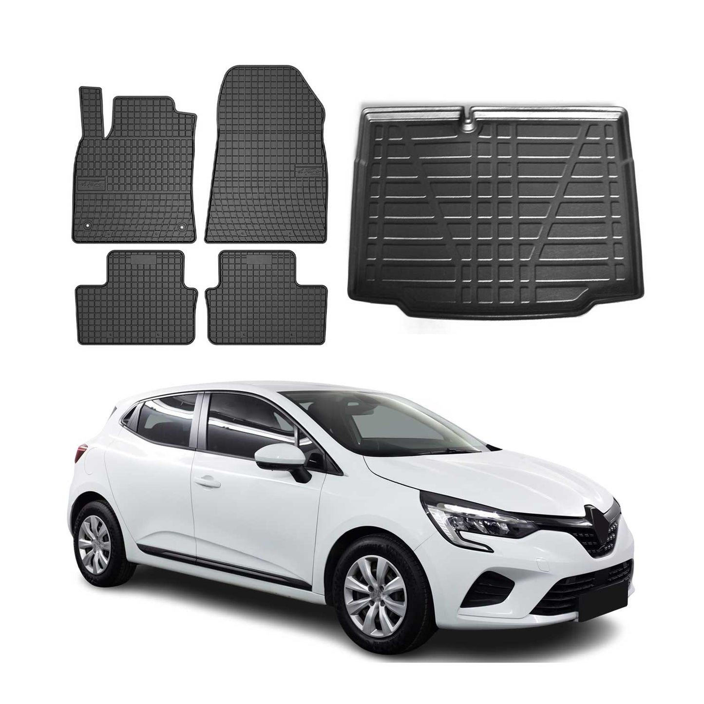 Set covorașe și portbagaj pentru Renault Clio hatchback 2019-2025, cauciuc, 5 buc.