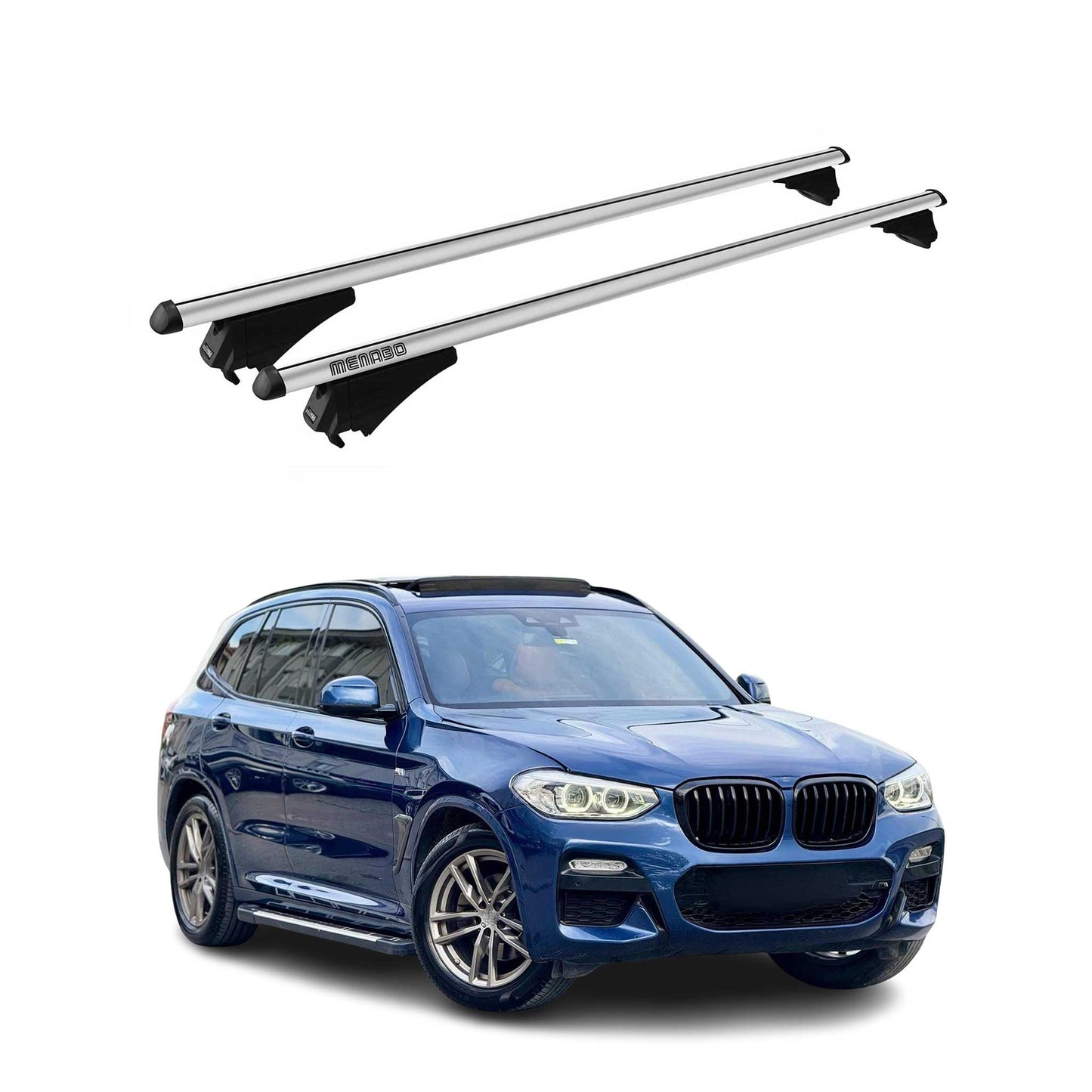 Menabo Dachträger Grundtäger für BMW X3 G01 2017-2024 75kg Alu Silber 2 tlg