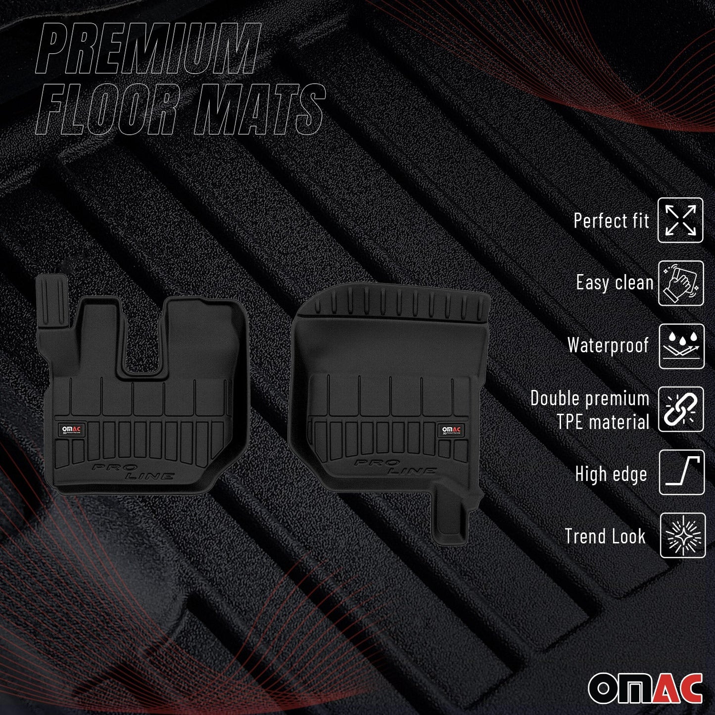 OMAC Gummi Fußmatten für DAF LF 2002-2025 Premium TPE 3D Automatten Schwarz 2x