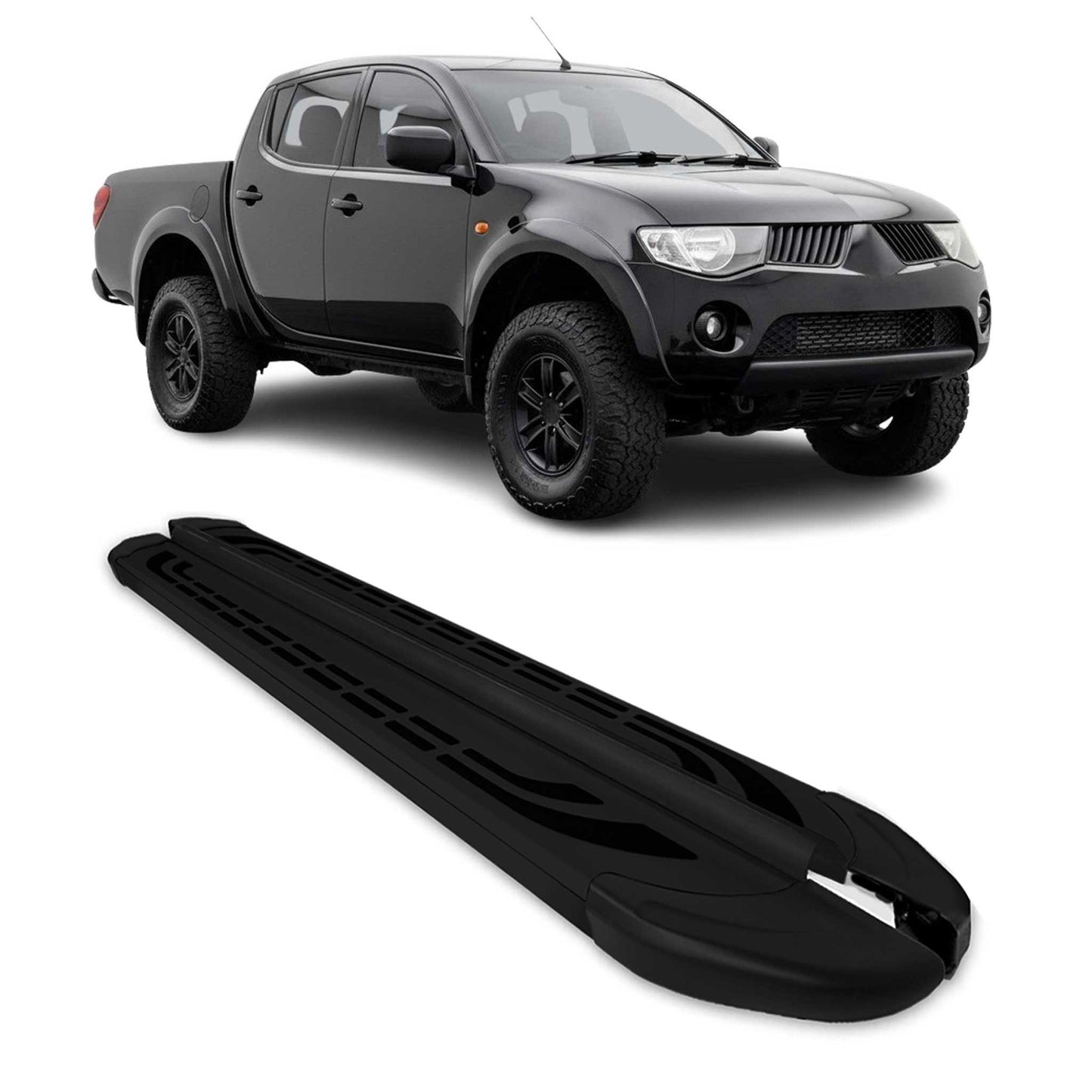 Trittbretter Schweller für Mitsubishi L200 DoubleCab Triton 2005-14 Alu Schwarz