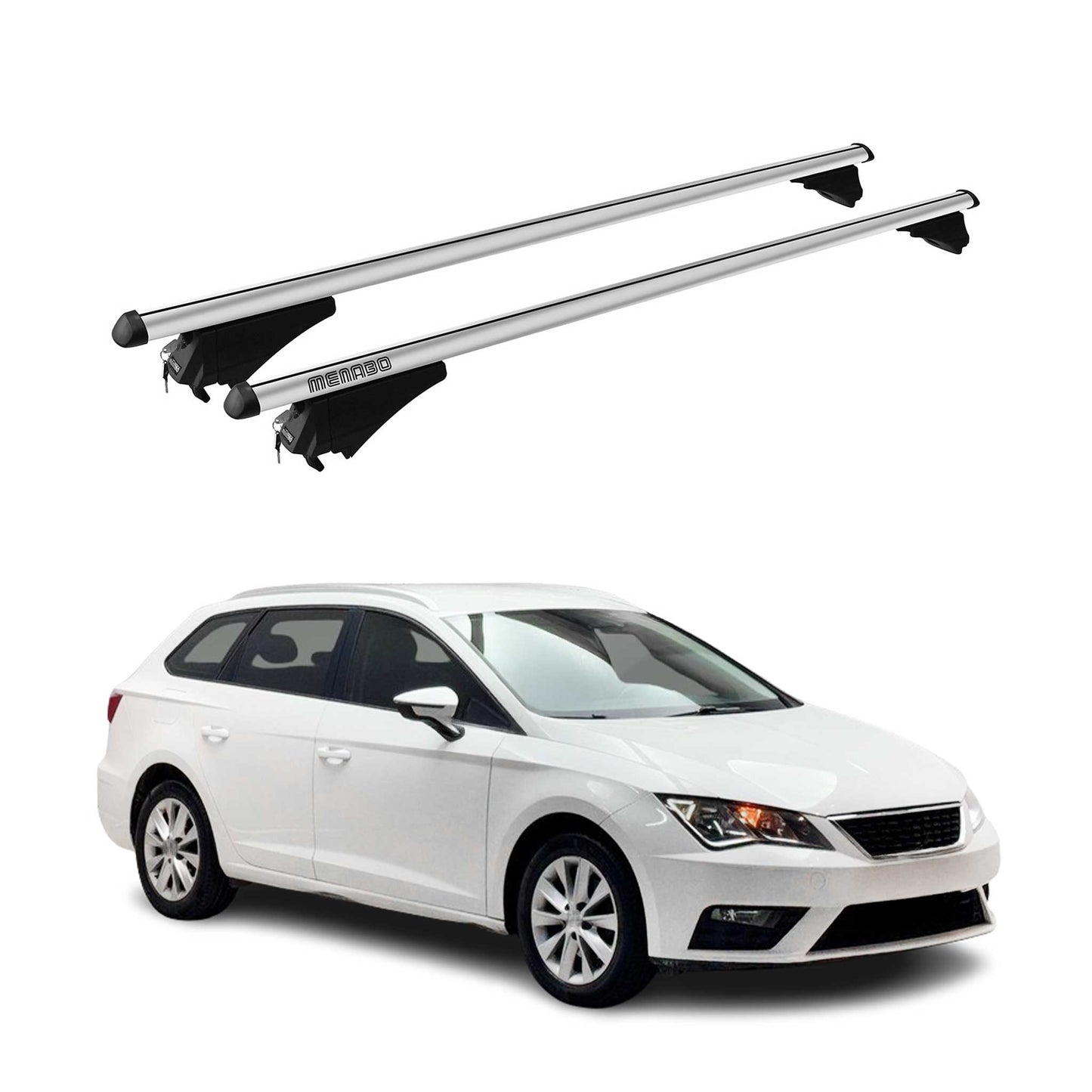 Menabo Dachträger Grundtäger für Seat Leon mk3 2012-2020 75kg Alu Silber 2 tlg
