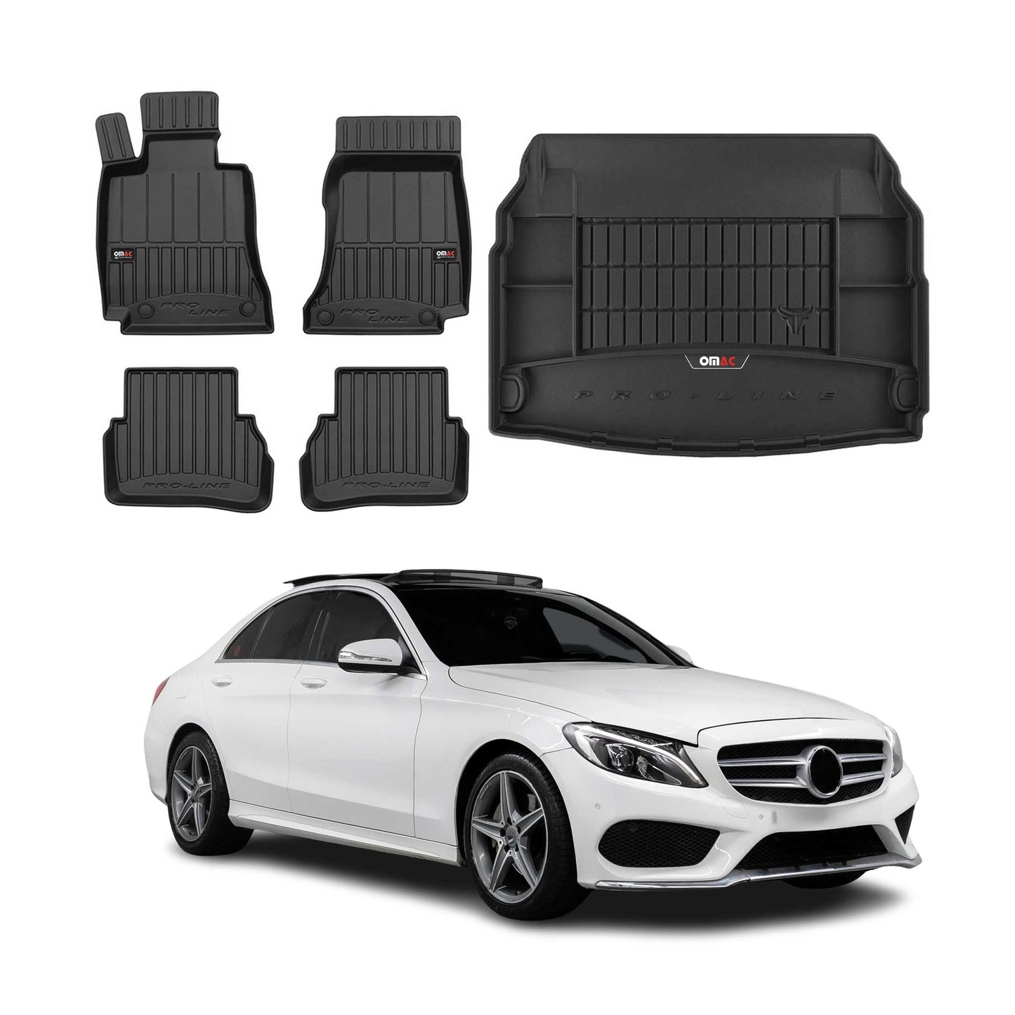 OMAC Fußmatten & Kofferraumwanne Set für Mercedes C Klasse W205 2013-2025 Gummi