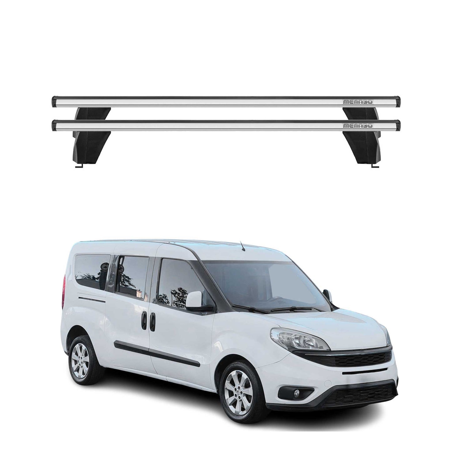 Bagażnik dachowy Menabo do Fiata Doblo 2010-2022, 75 kg, aluminiowy, srebrny, 2 sztuki
