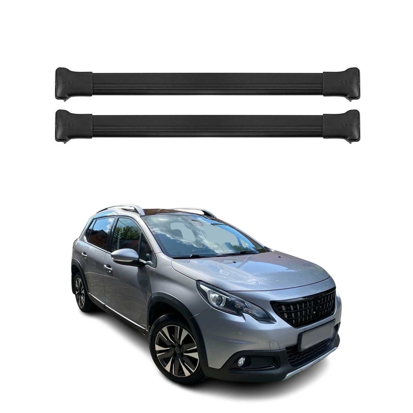 Portbagaj de plafon pentru Peugeot 2008 2013-2019 75kg aluminiu negru 2 buc