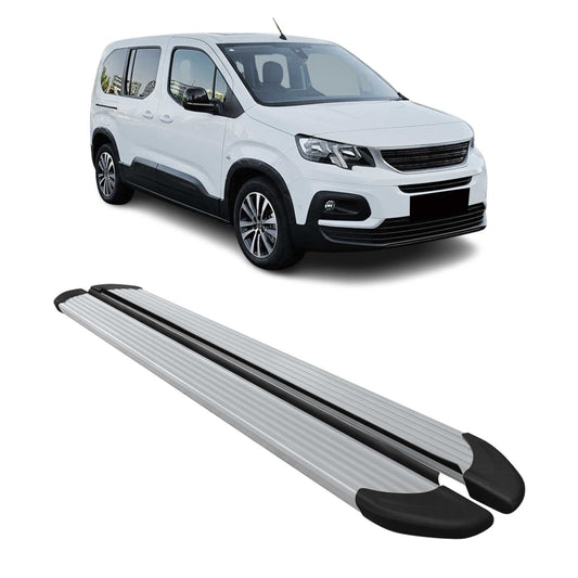 Trittbretter Seitenschweller für Peugeot Rifter 2019-2025 Kombi L2 Alu Silber 2x