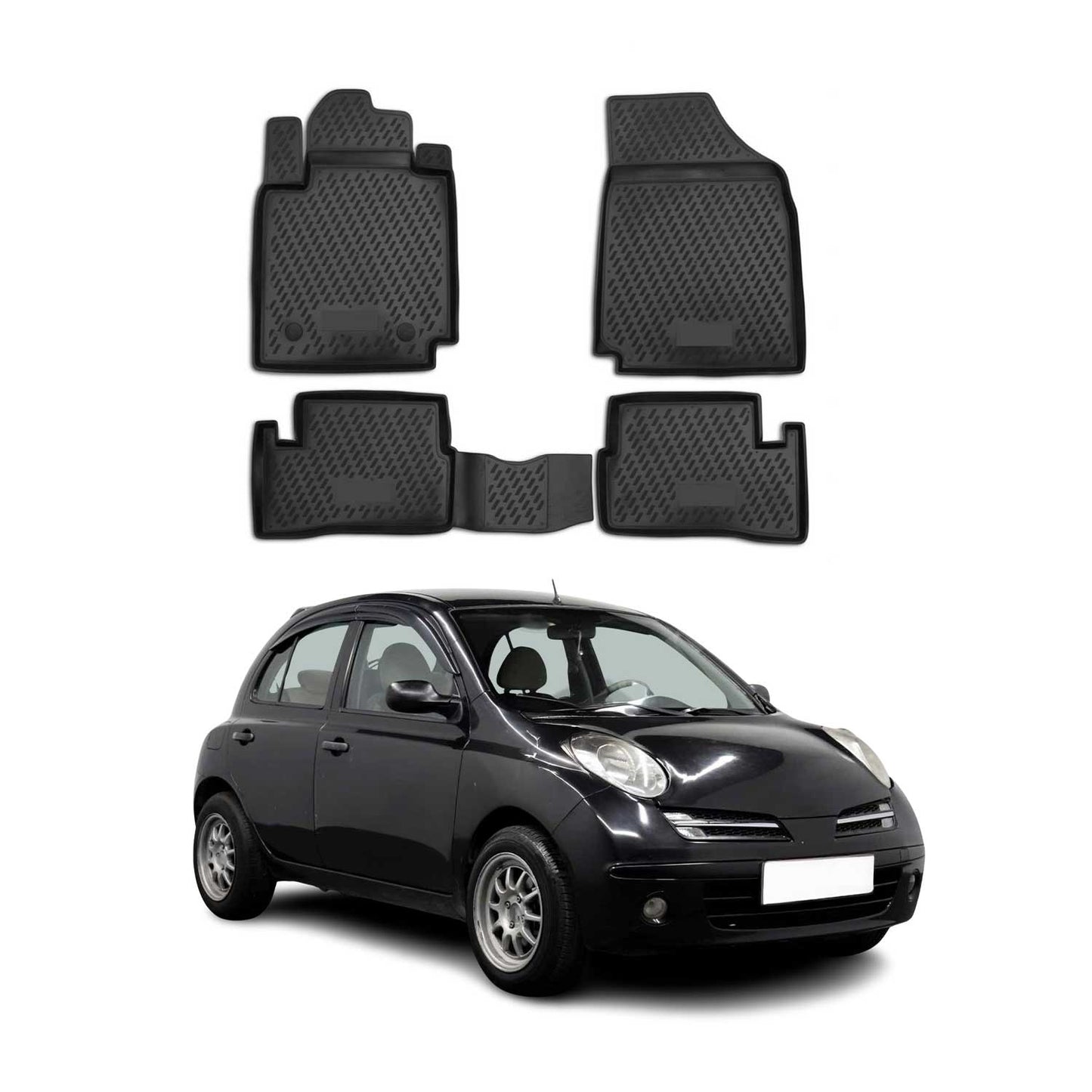 OMAC Gummimatten Fußmatten für Nissan Micra 2005-2010 TPE Automatten Schwarz 4x
