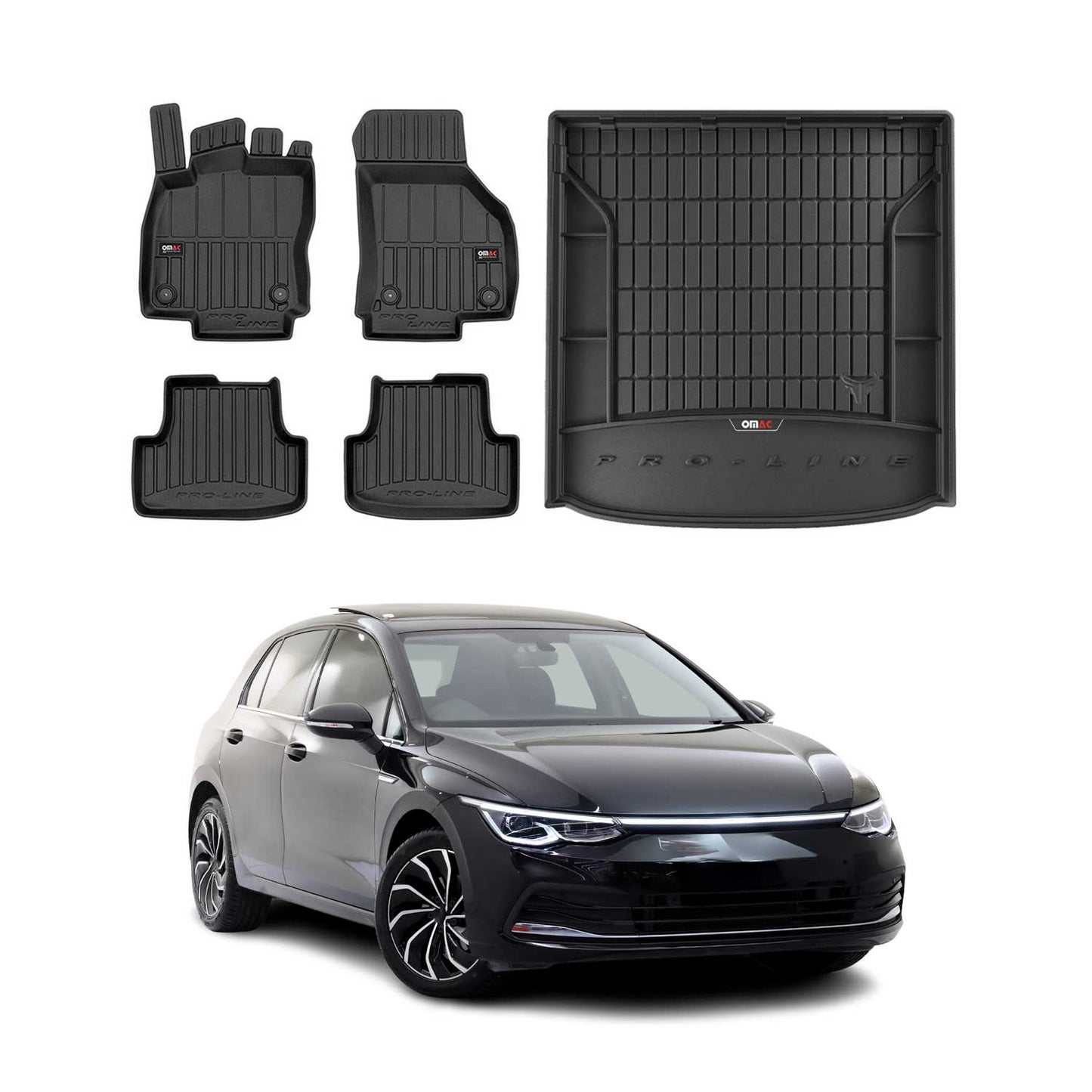 OMAC Fußmatten & Kofferraumwanne Set für VW Golf 2019-2025 TPE Schwarz 5tlr