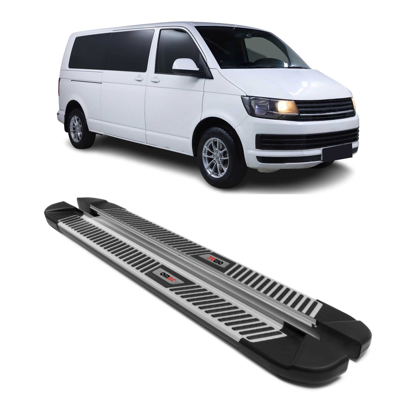 Trittbretter Seitenbretter für VW T6 T6.1 Transporter 2015-22 L2 Alu Schwarz