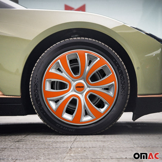 4x Radblenden Radkappen Radzierblenden für 15" Zoll Stahlfelgen Silber Orange