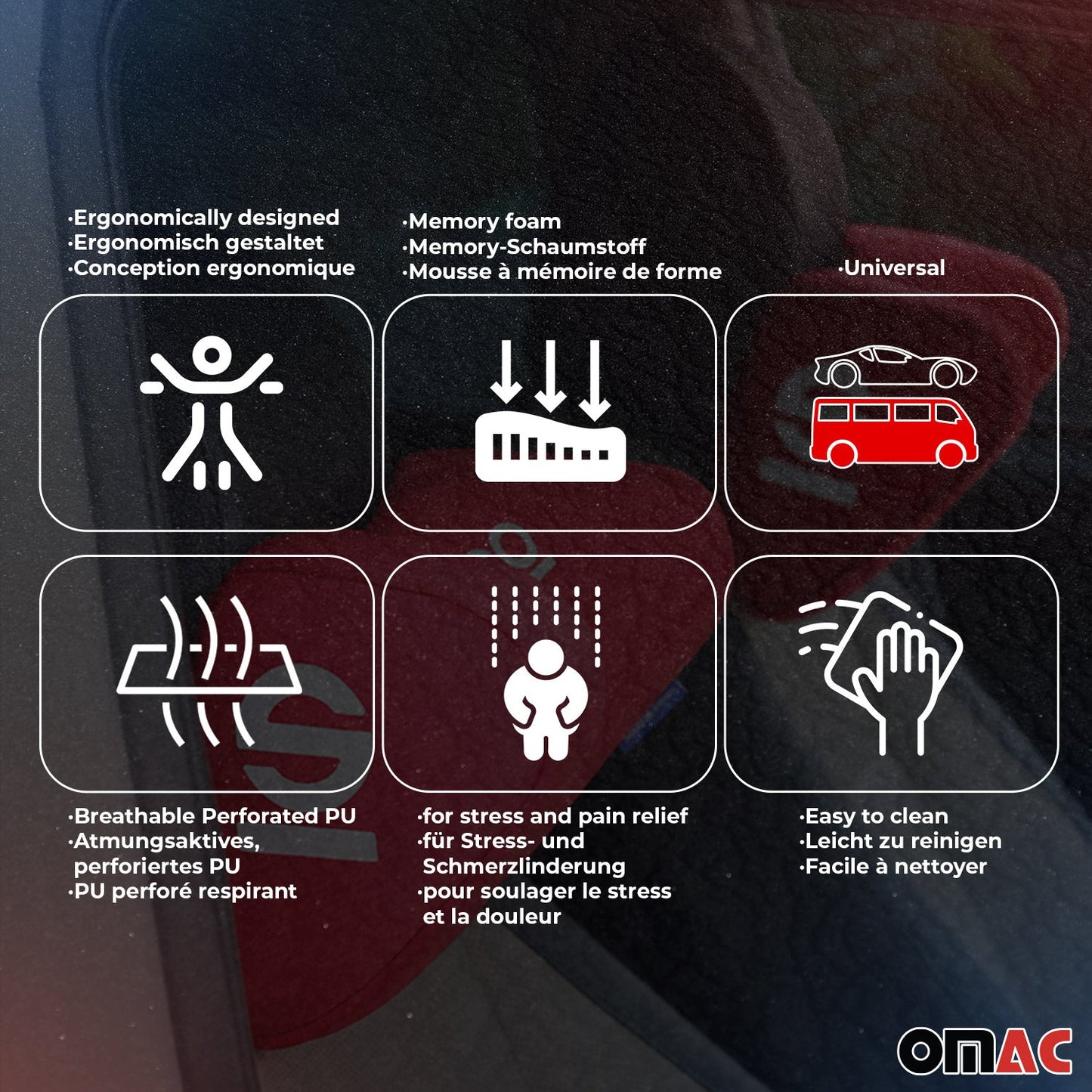 SPARCO Auto Nackenkissen Reisekissen Rot Ergonomische Memory-Schaum Kopfkissen