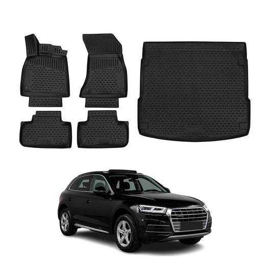 Set covorașe și tapițerie portbagaj pentru Audi Q5 FY 2017-2024, cauciuc TPE, negru, 5x