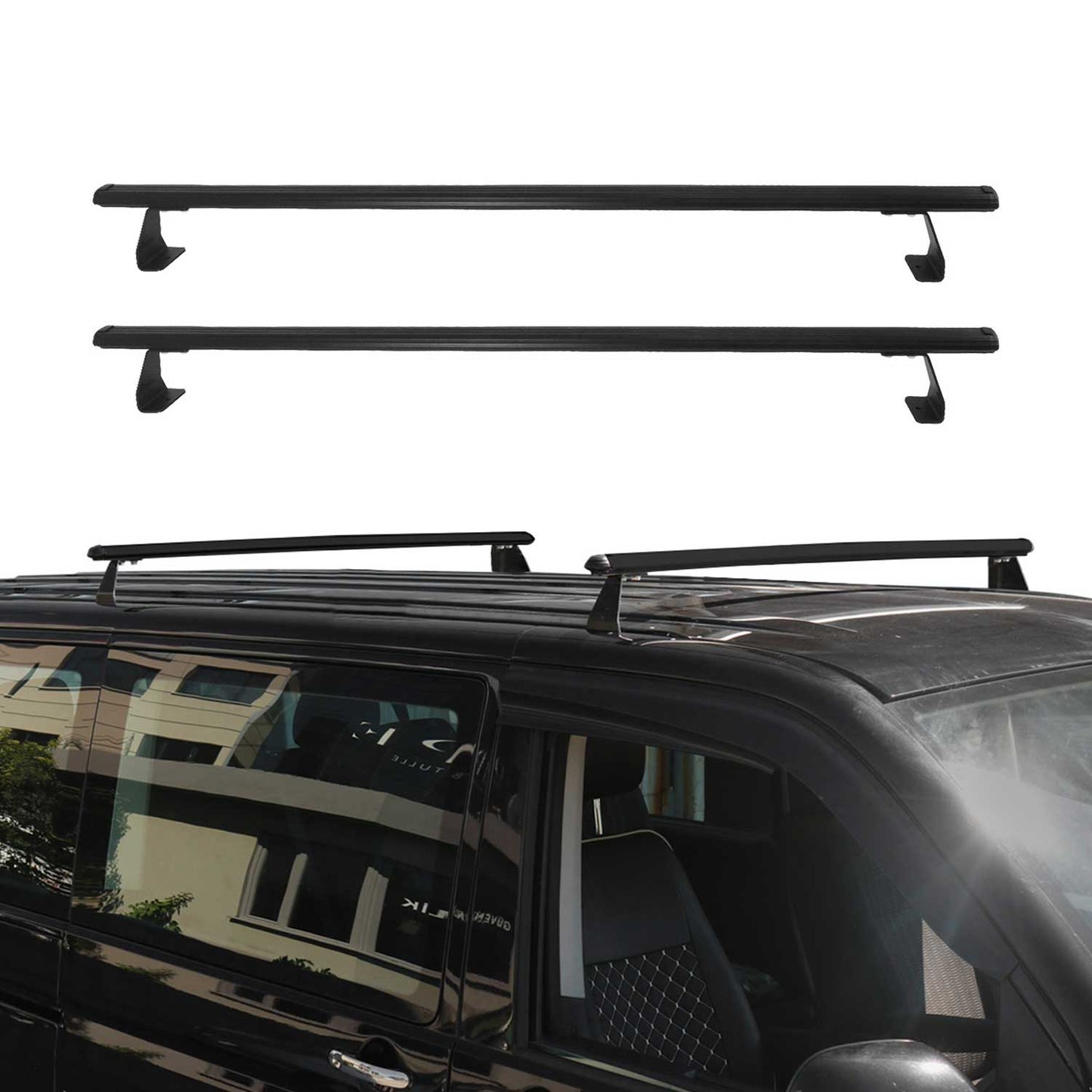 Dachträger Grundtäger für VW Caravelle T5 2003-2015 75kg Aluminium Schwarz 2 tlg