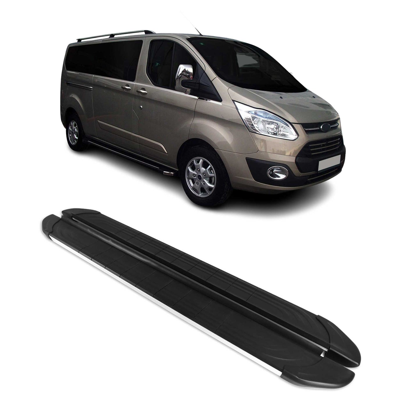 Trittbretter Seitenschweller für Ford Transit Custom 2012-2020 L2 Alu Schwarz