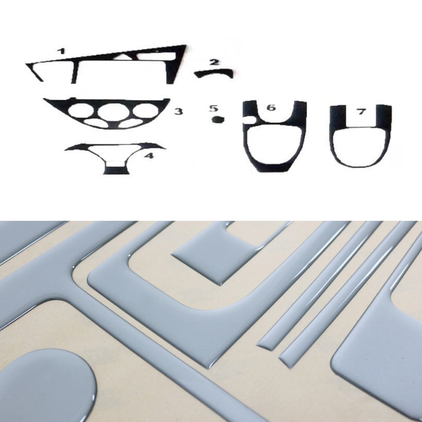 Ornamente interioare pentru Ford Focus 1998-2004, aspect aluminiu, 7 bucăți