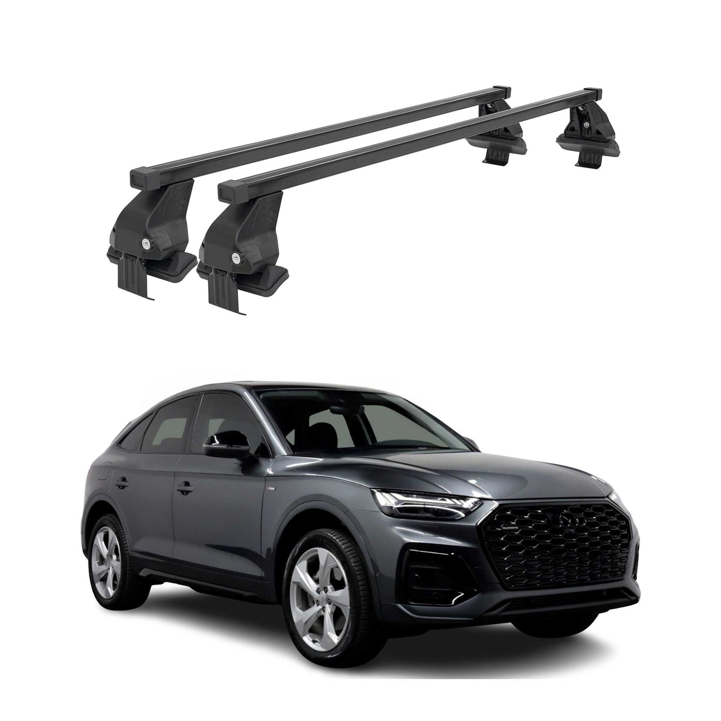 Menabo Dachträger Grundtäger für Audi Q5 mk2 2021-2024 50kg Stahl Schwarz 2 tlg
