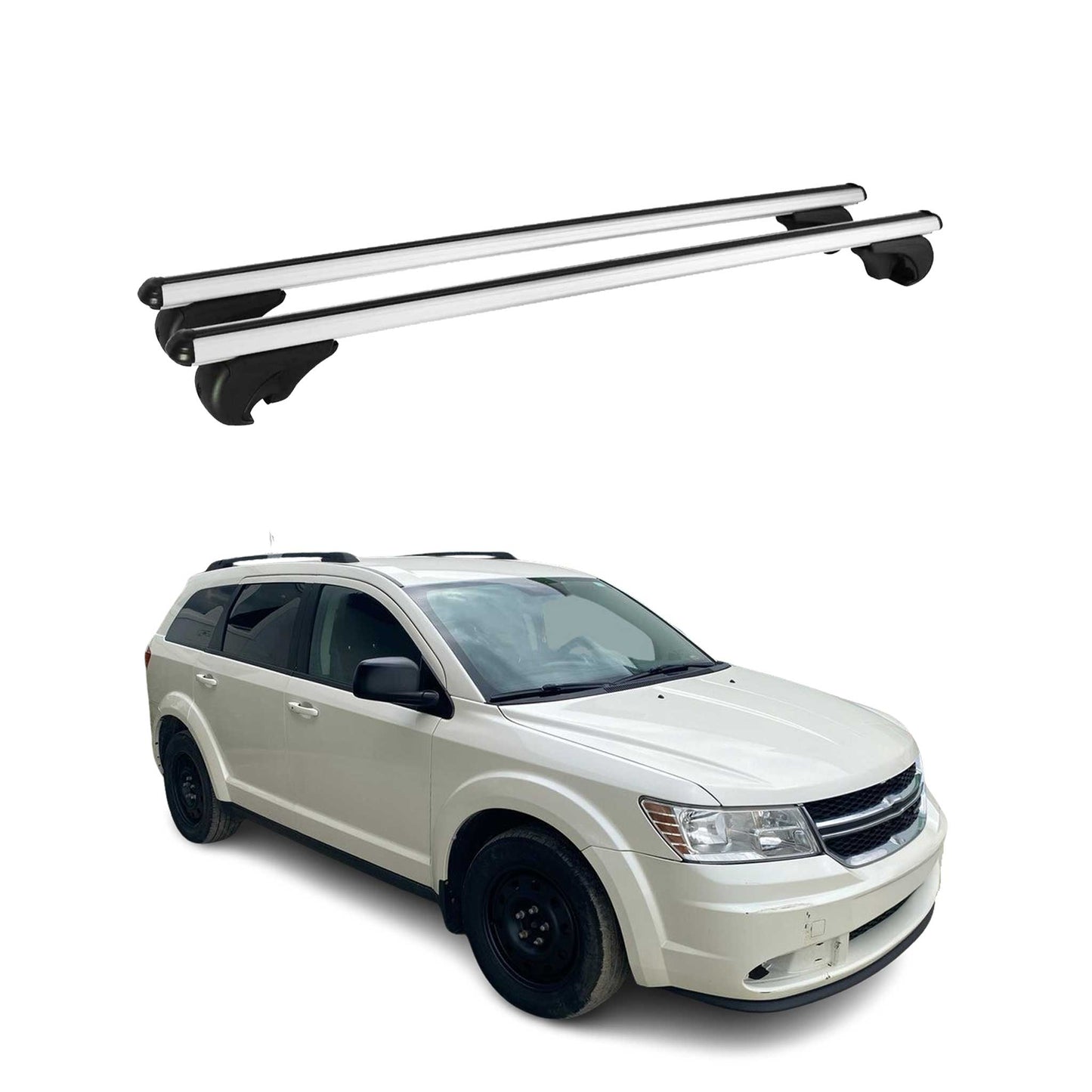 Portbagaj de plafon pentru Dodge Journey 2008-2020, 75 kg, aluminiu, argintiu, 2 bucăți