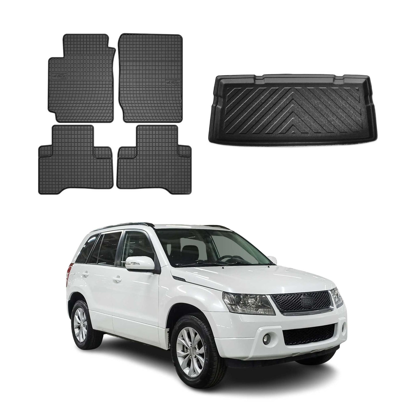 Fußmatten & Kofferraumwanne Set für Suzuki Grand Vitara 2005-2015 3tür Gummi 5x