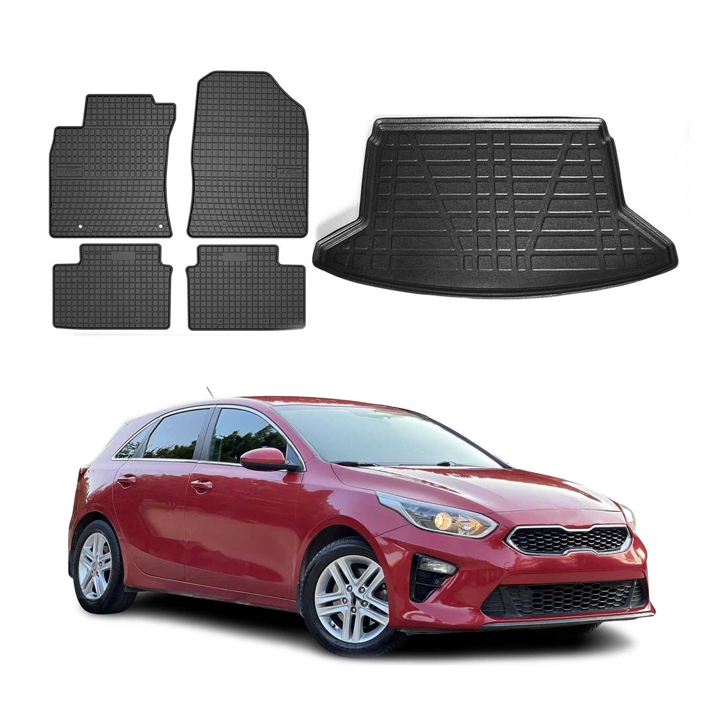 Fußmatten & Kofferraumwanne Set für Kia Ceed Schrägheck 2018-2025 Gummi 5x