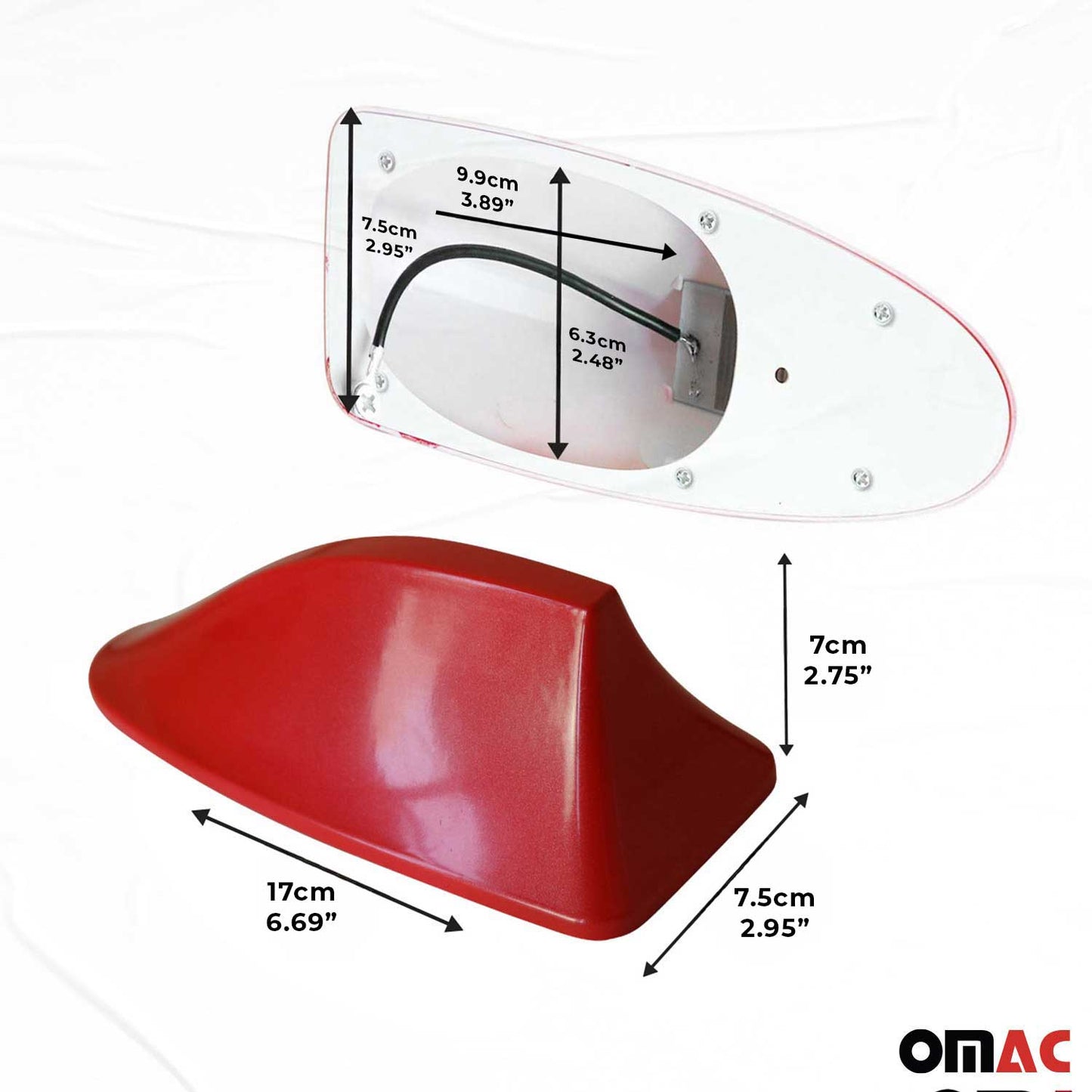 Antenă de acoperiș auto, antenă radio auto AM/FM, antenă rechin, aripă de rechin roșie