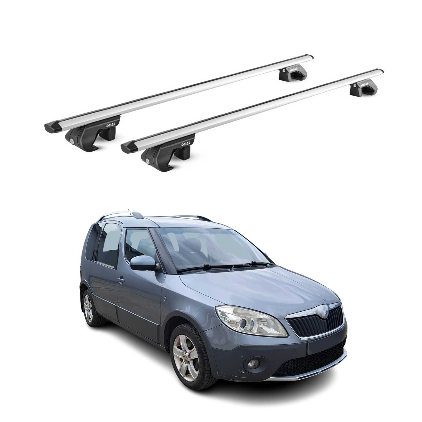 Portbagaj de plafon pentru Skoda Roomster 2006-2015 90kg aluminiu argintiu 2 piese ABE