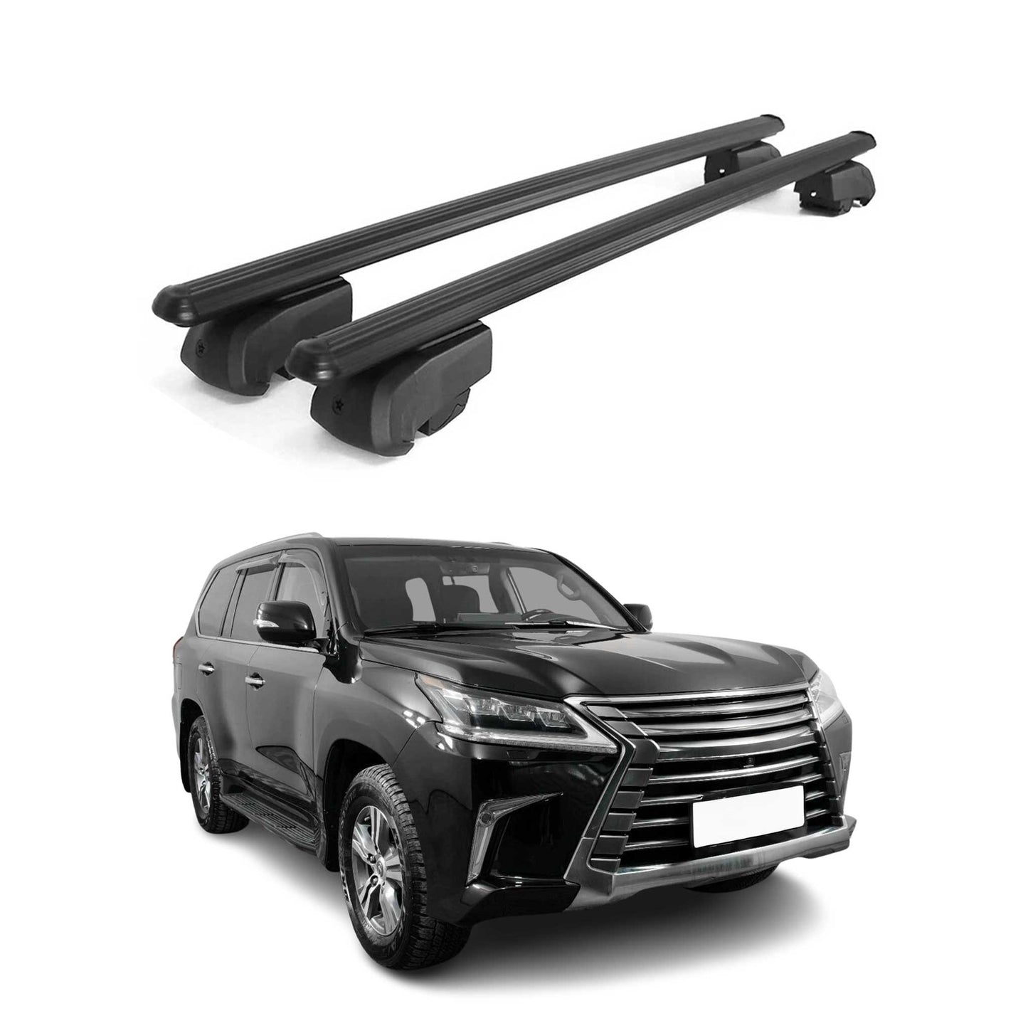 Dachträger Grundtäger für Lexus LX 570 SUV J200 2015-2021 75kg Alu Schwarz 2 tlg