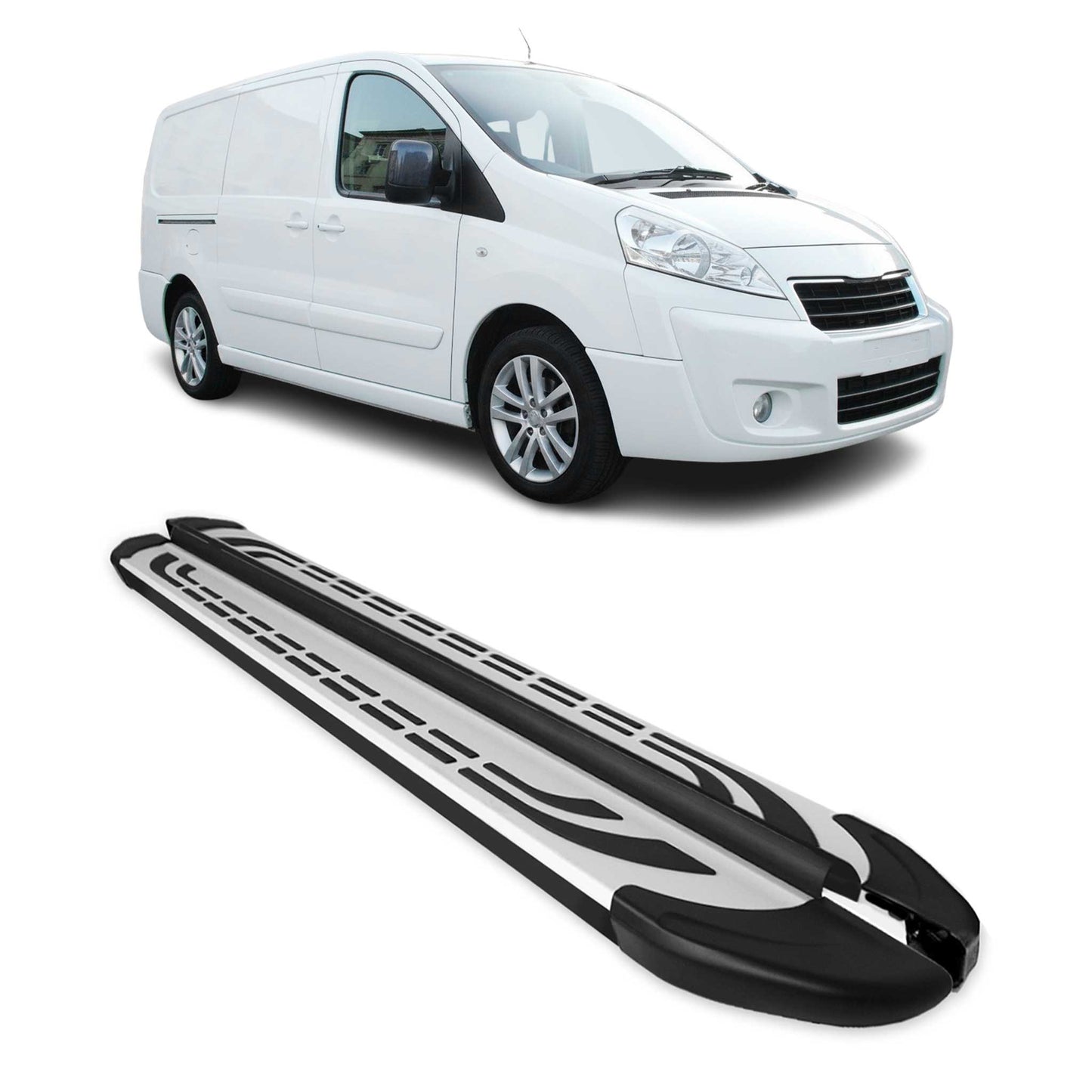 Praguri auto pentru Peugeot Expert 2007-2016 L2 lungi din aluminiu negru-argintiu