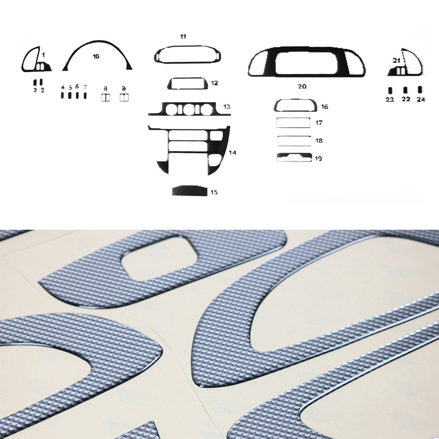 Ornamente interioare cockpit pentru Mercedes Sprinter 2000-2006, aspect carbon, 24 bucăți
