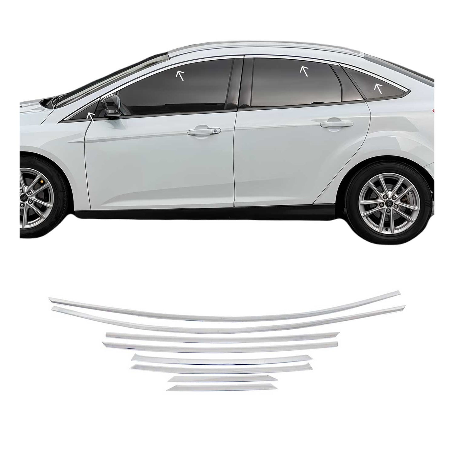 Fensterleisten Zierleisten für Ford Focus Stufenheck Oben ab 2011 Edelstahl 8tlg