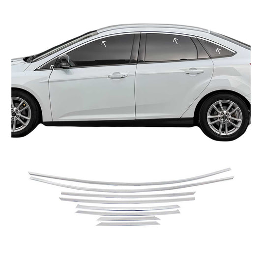 Benzi decorative pentru geamuri Ford Focus Saloon, partea superioară, din 2011 încoace, oțel inoxidabil, 8 bucăți